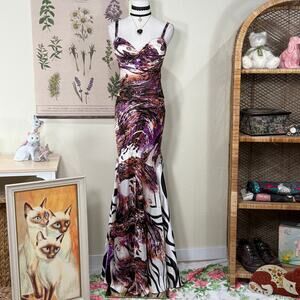 90s Y2k Cache Beaded Satin Tie Back Mermaid Formal Dress Sexy Party McBling 2